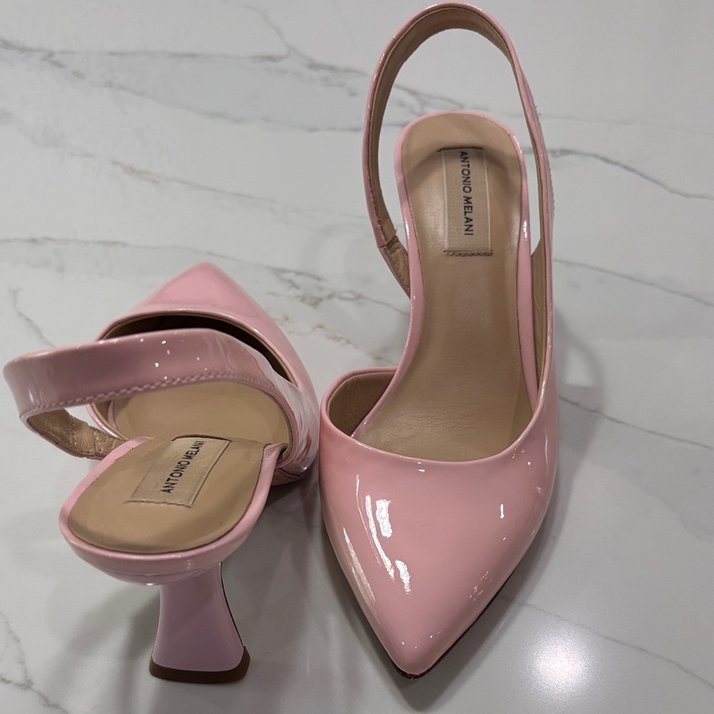 ANTONIO MELANI Blush Pink Patent Slingback Pumps